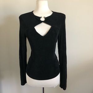 Sexy Black long sleeve Key hole Blouse Shirt Sz L